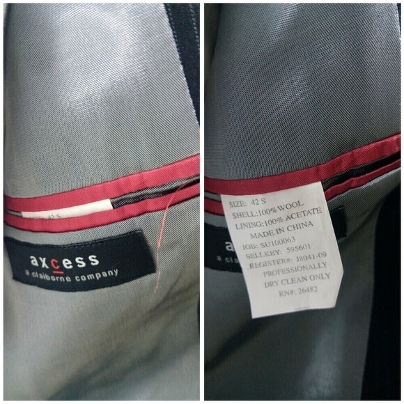 Axcess A Claiborne Company 42S Wool 2 Button Black Pinstripe 2pc Suit 34x30 FF - Picture 7 of 9